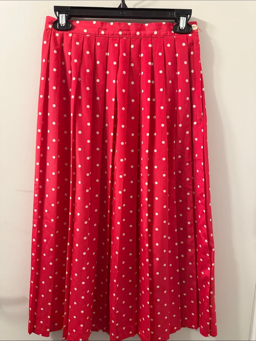 Vintage Russ Pink Midi Skirt with White Polka Dots Sz 10